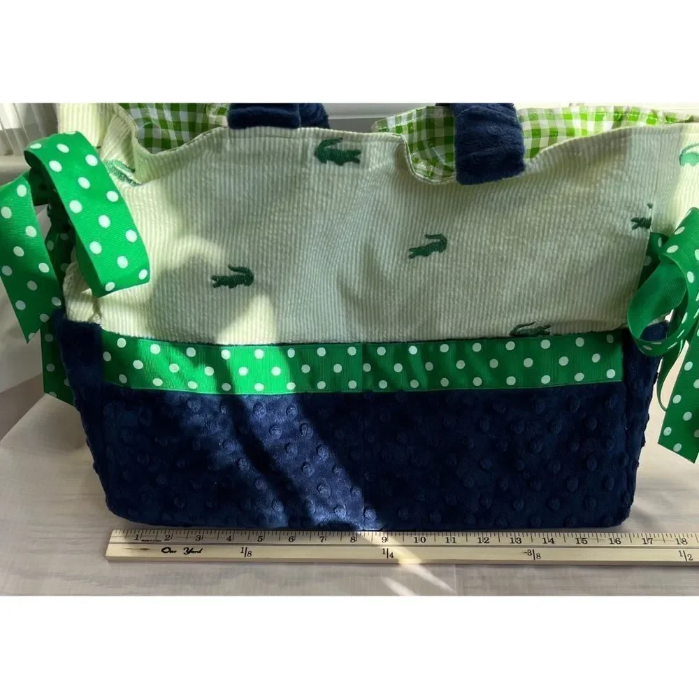 La Shea Montgomery Alabama Preppy Alligator seersucker polkadot bows duffle bag